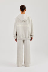 Oversized Zip Through Hoodie & Embroidered Wide Leg Jogger - Ash Grey