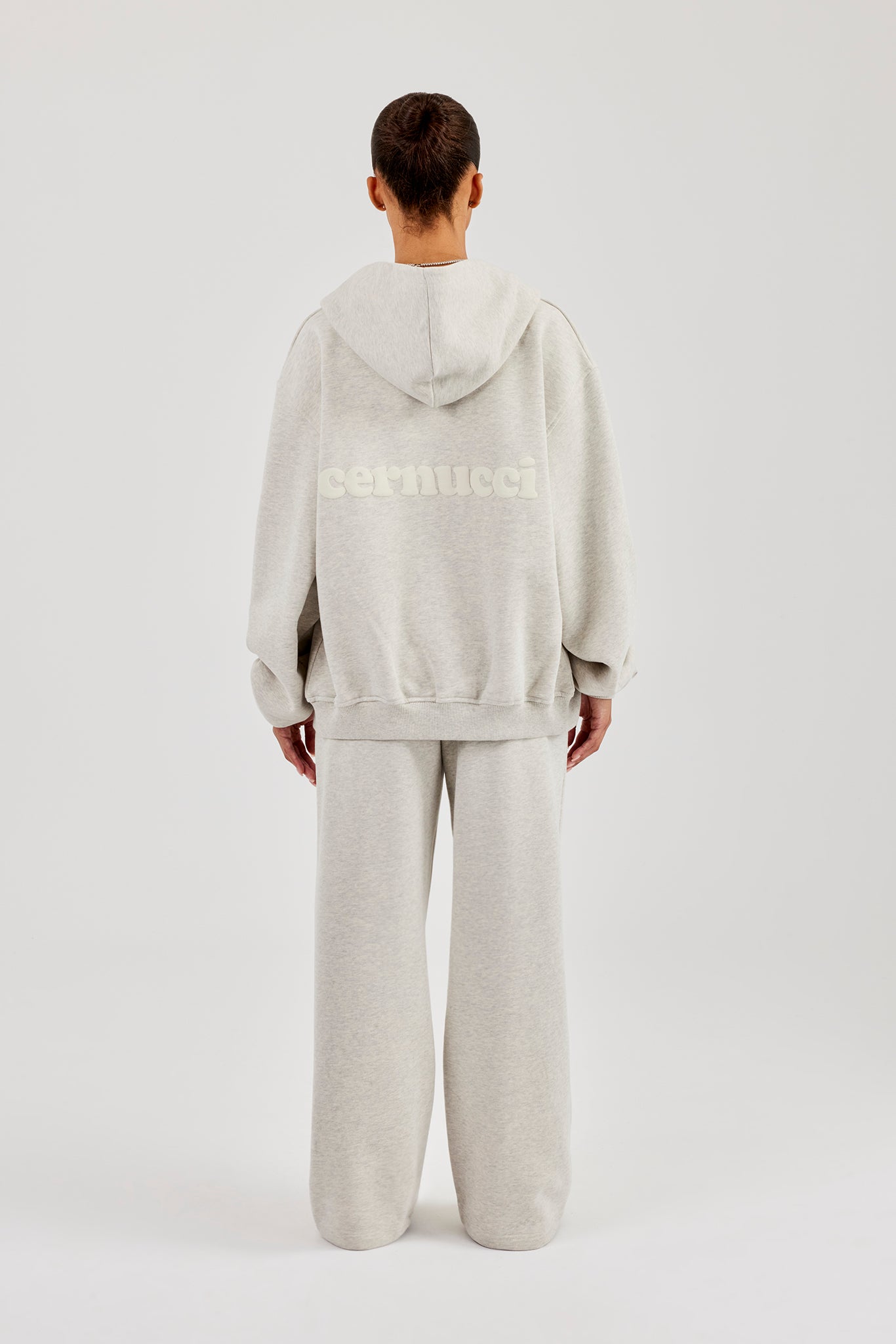 Oversized-Kapuzenpullover mit Reißverschluss &amp; bestickte Jogginghose mit weitem Bein – Aschgrau