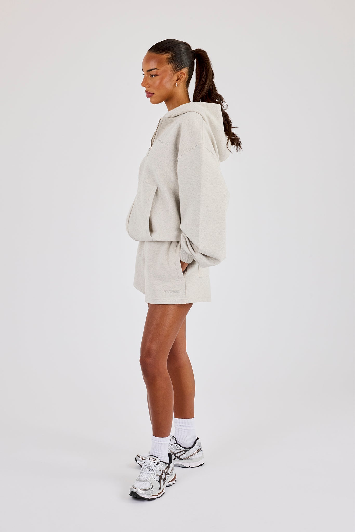 Cernucci Oversized Zip Through Hoodie & Embroidered Short – Ash Grey