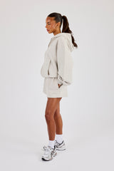 Cernucci Oversized Zip Through Hoodie & Embroidered Short  Ash Grey