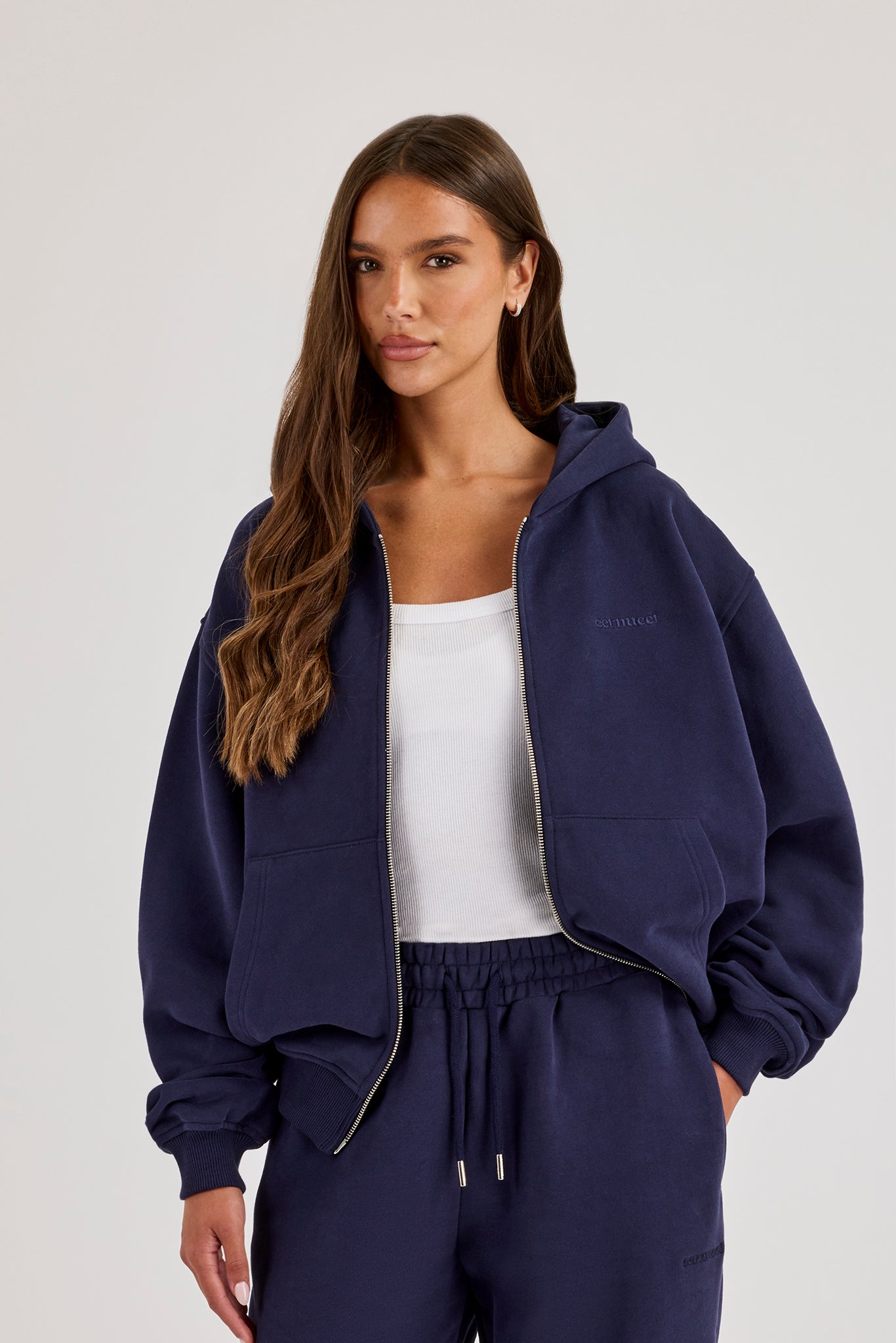 Oversize-Kapuzenpullover mit Reißverschluss – Marineblau
