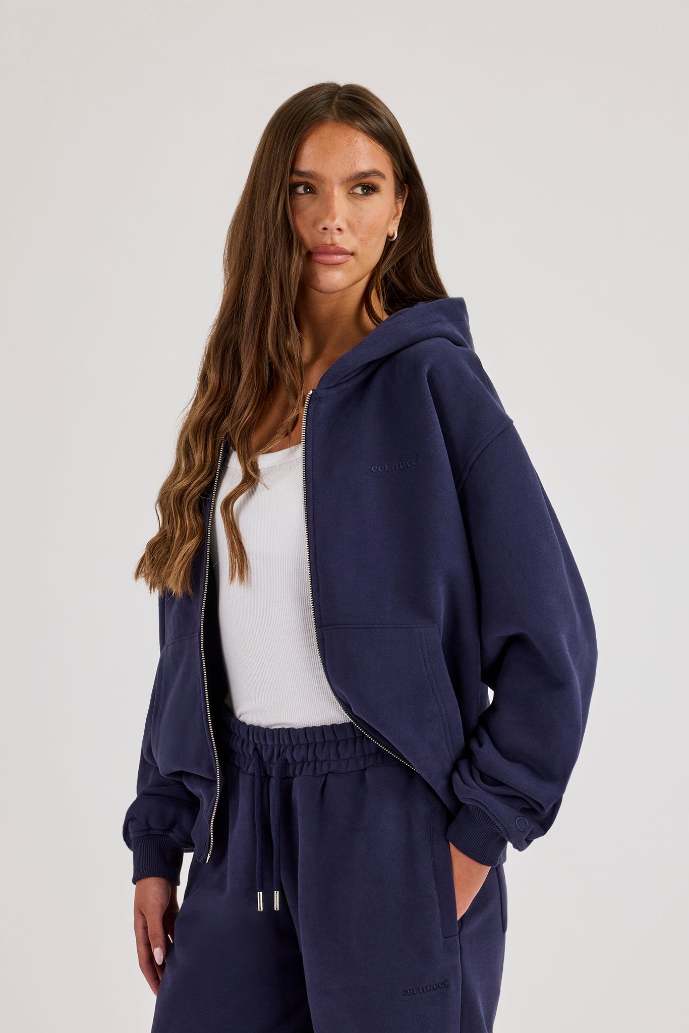 Oversized Zip Through Hoodie - Navy