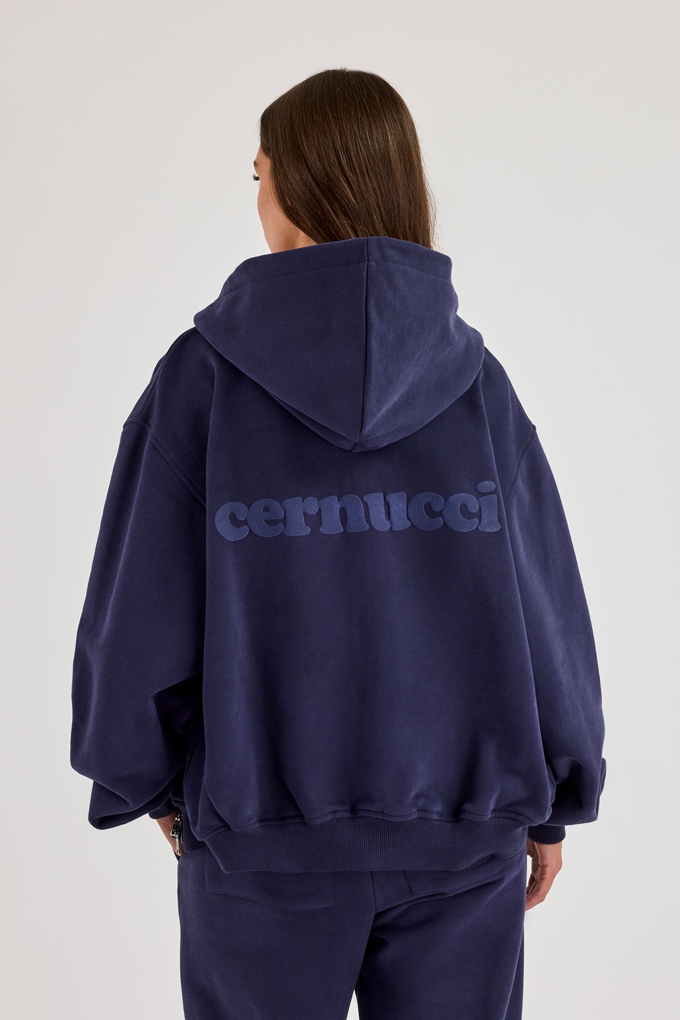 Oversized Zip Through Hoodie - Navy