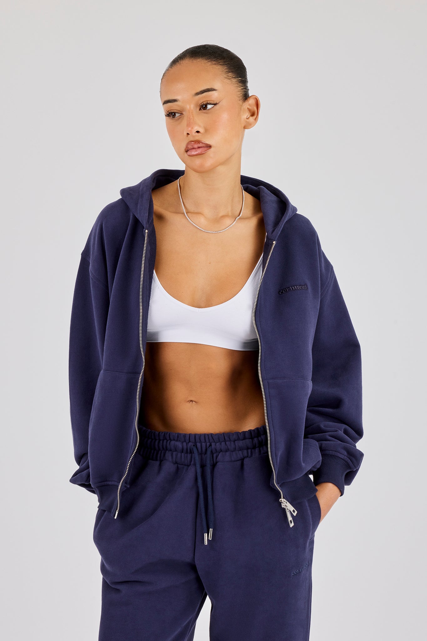 Oversized Zip Through Hoodie - Navy