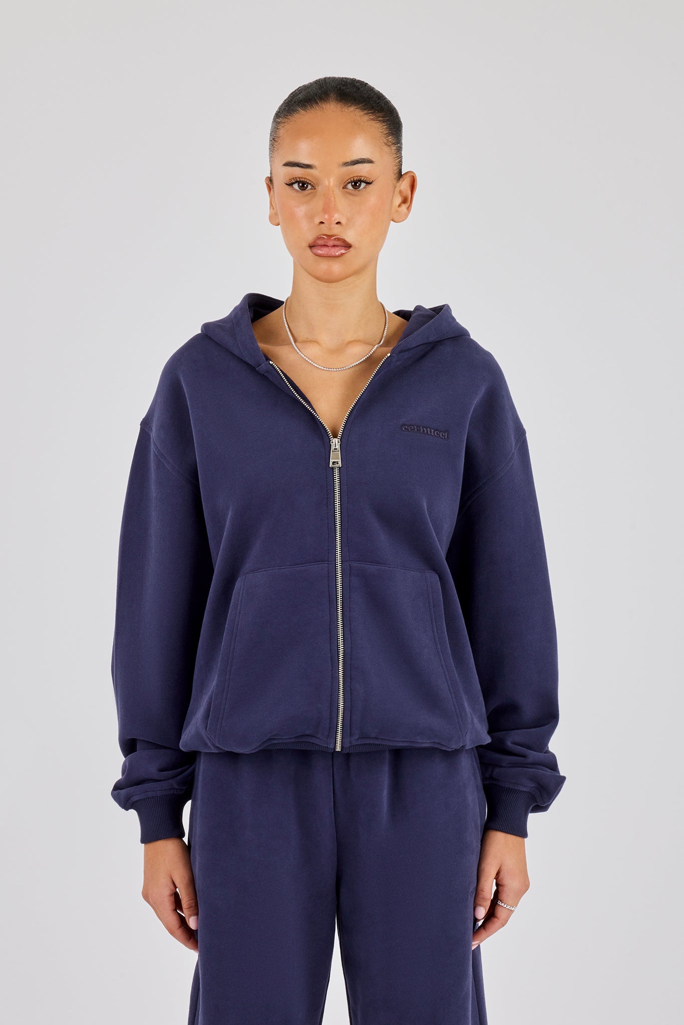 Oversize-Kapuzenpullover mit Reißverschluss – Marineblau