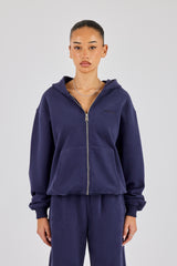 Oversize-Kapuzenpullover mit Reißverschluss – Marineblau