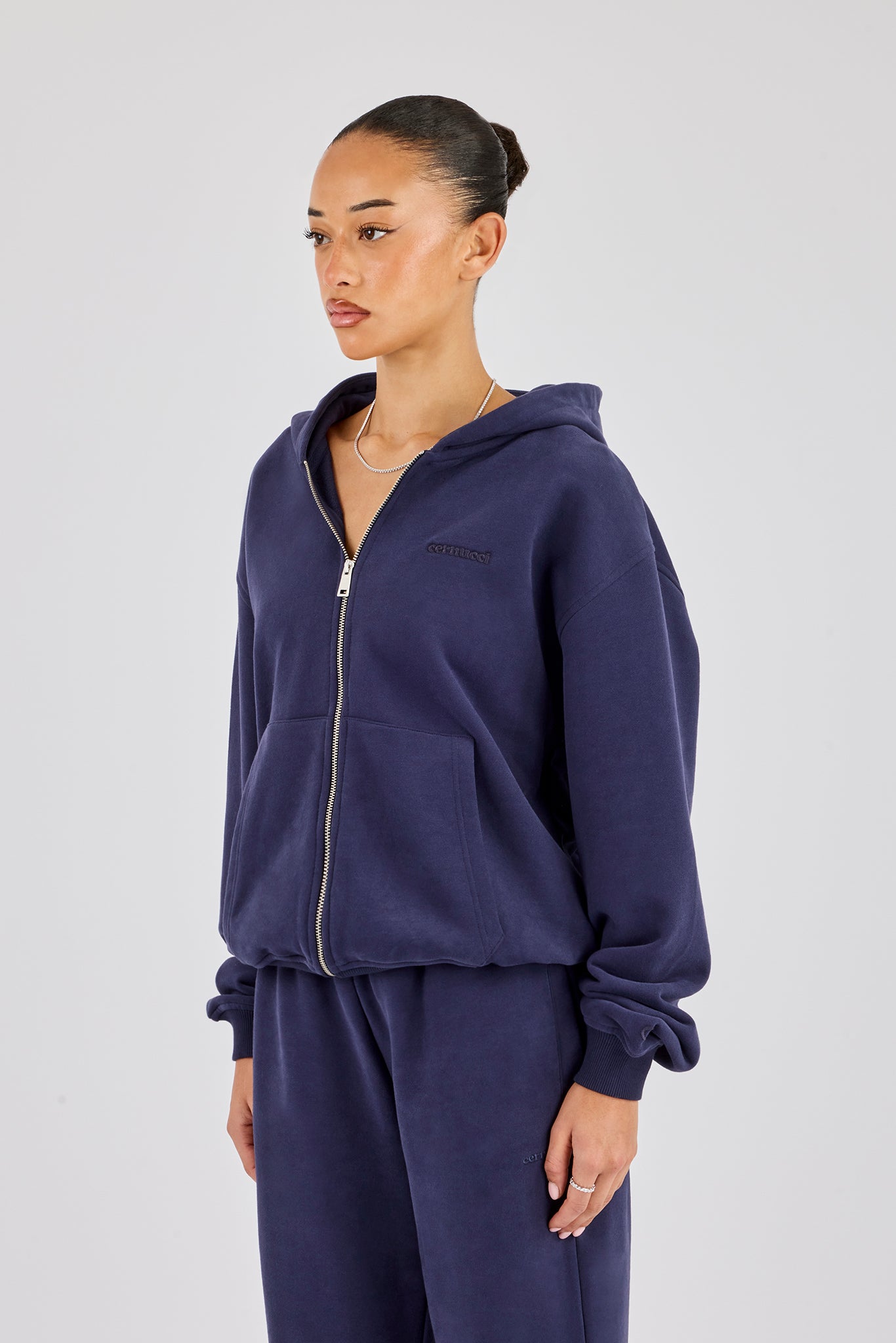 Oversized Zip Through Hoodie - Navy