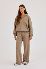 Bestickte Jogginghose mit weitem Bein – Taupe