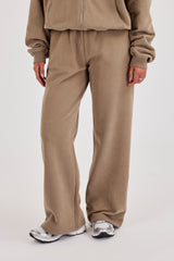 Bestickte Jogginghose mit weitem Bein – Taupe