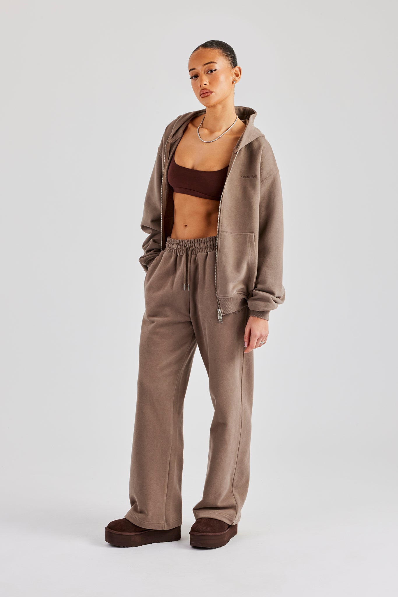 Oversized Zip Through Hoodie - Taupe