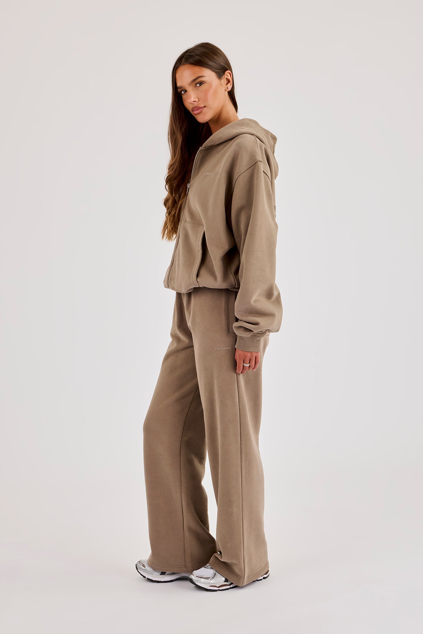 Oversized Zip Through Hoodie - Taupe