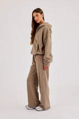 Oversized Zip Through Hoodie - Taupe
