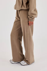 Bestickte Jogginghose mit weitem Bein – Taupe