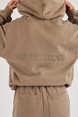 Oversized Zip Through Hoodie - Taupe