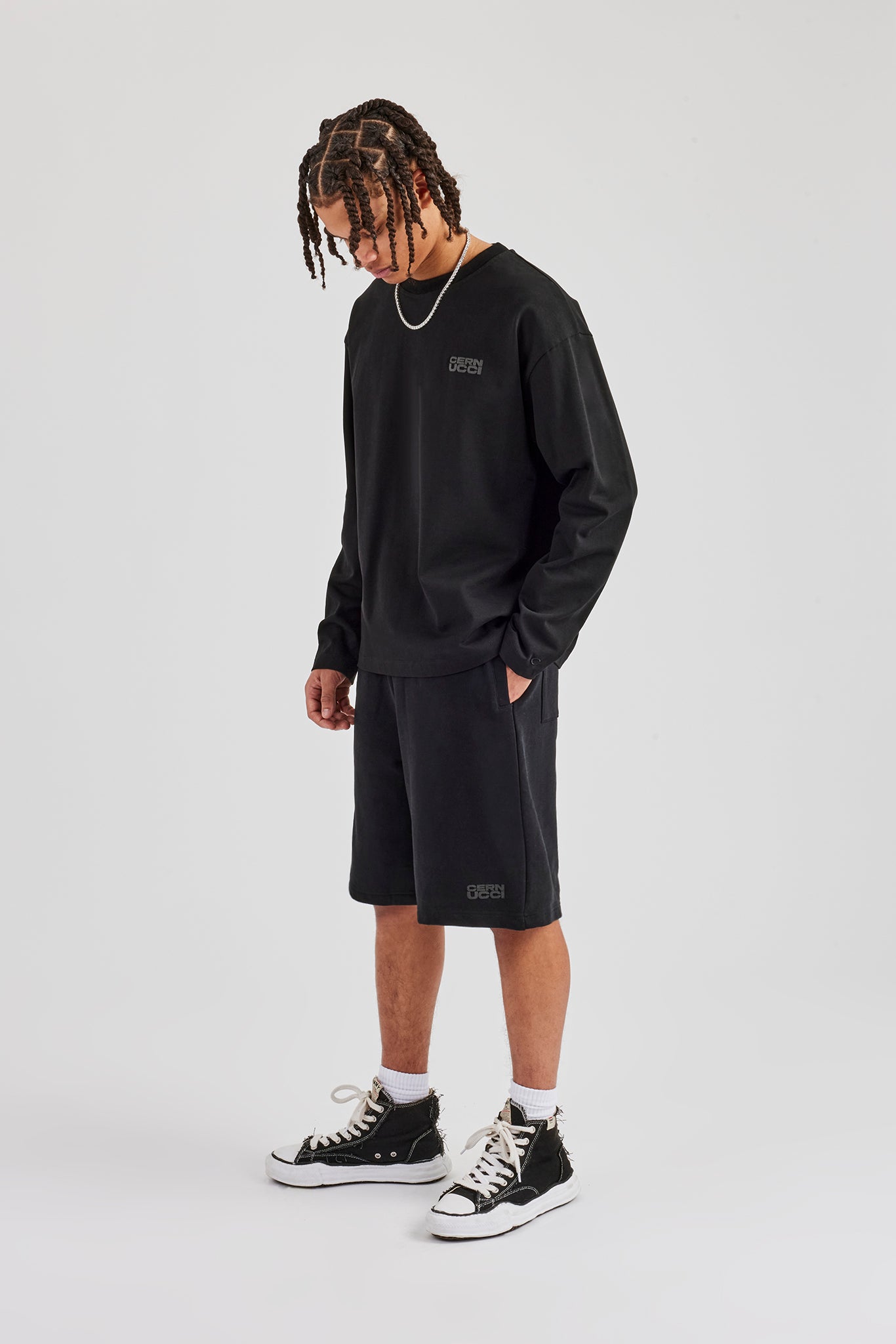 Cernucci Long Sleeve Regular T-Shirt & Washed Jersey Jort - Black