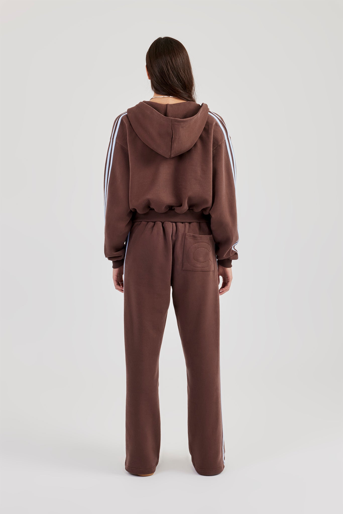 Studios Taping Boxy Zip Through Hoodie & Wide Leg Joggers - Chocolate