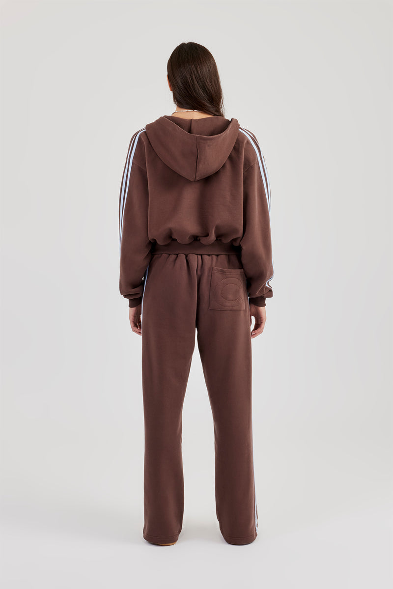 Studios Taping Boxy Zip Through Hoodie & Wide Leg Joggers - Chocolate