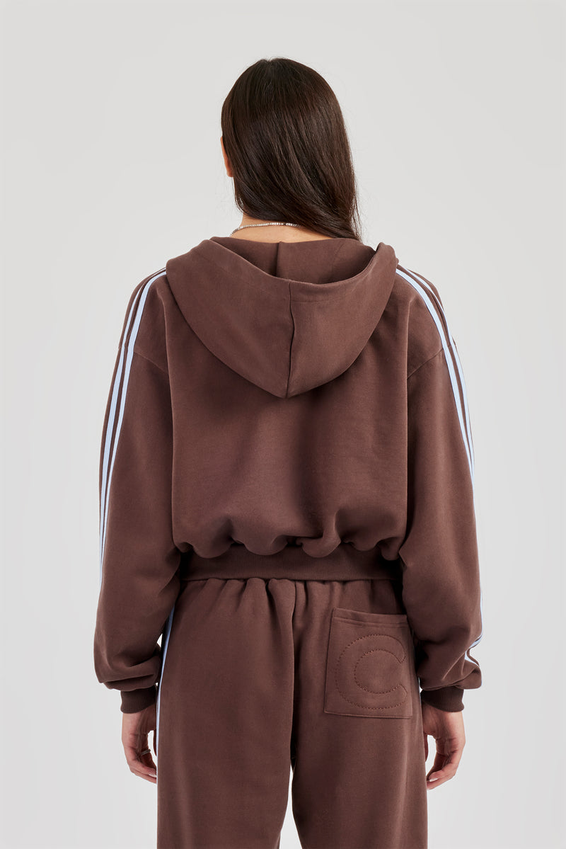 Studios Taping Boxy Zip Through Hoodie - Schokolade