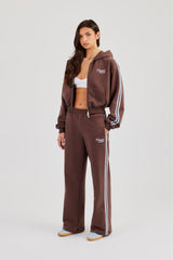 Studios Taping Boxy Zip Through Hoodie & Wide Leg Joggers - Chocolate