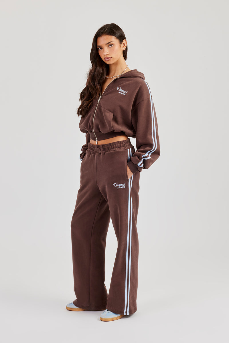 Studios Taping Boxy Zip Through Hoodie & Wide Leg Joggers - Chocolate