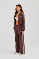 Studios Taping Boxy Zip Through Hoodie & Wide Leg Joggers - Chocolate
