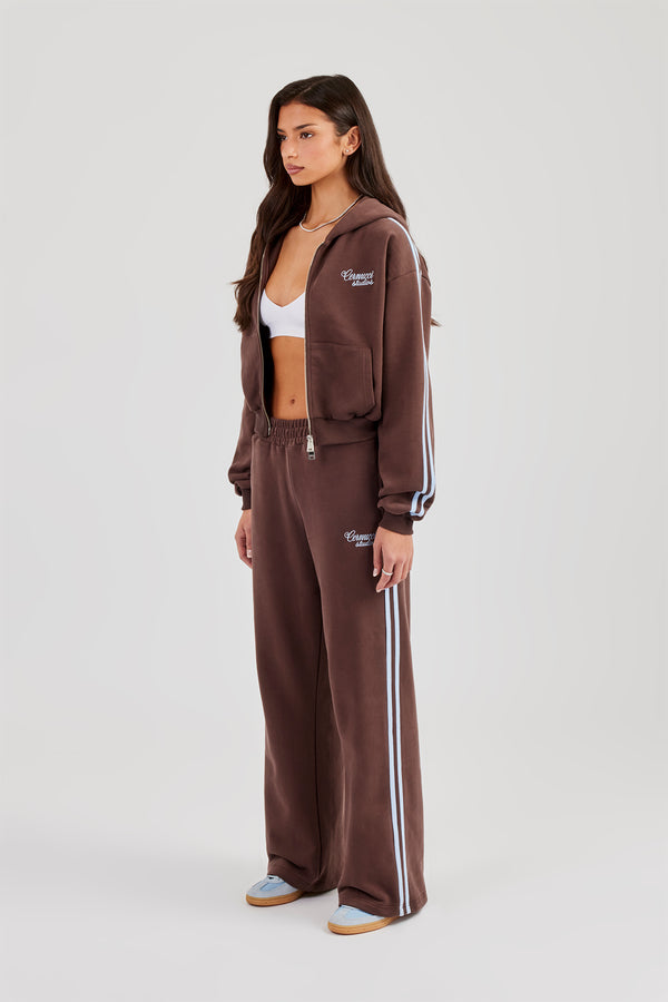 Studios Taping Boxy Zip Through Hoodie & Wide Leg Joggers - Chocolate