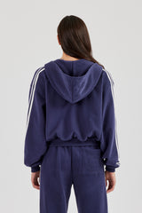 Studios Taping Boxy Zip Through Hoodie - Navy Blue
