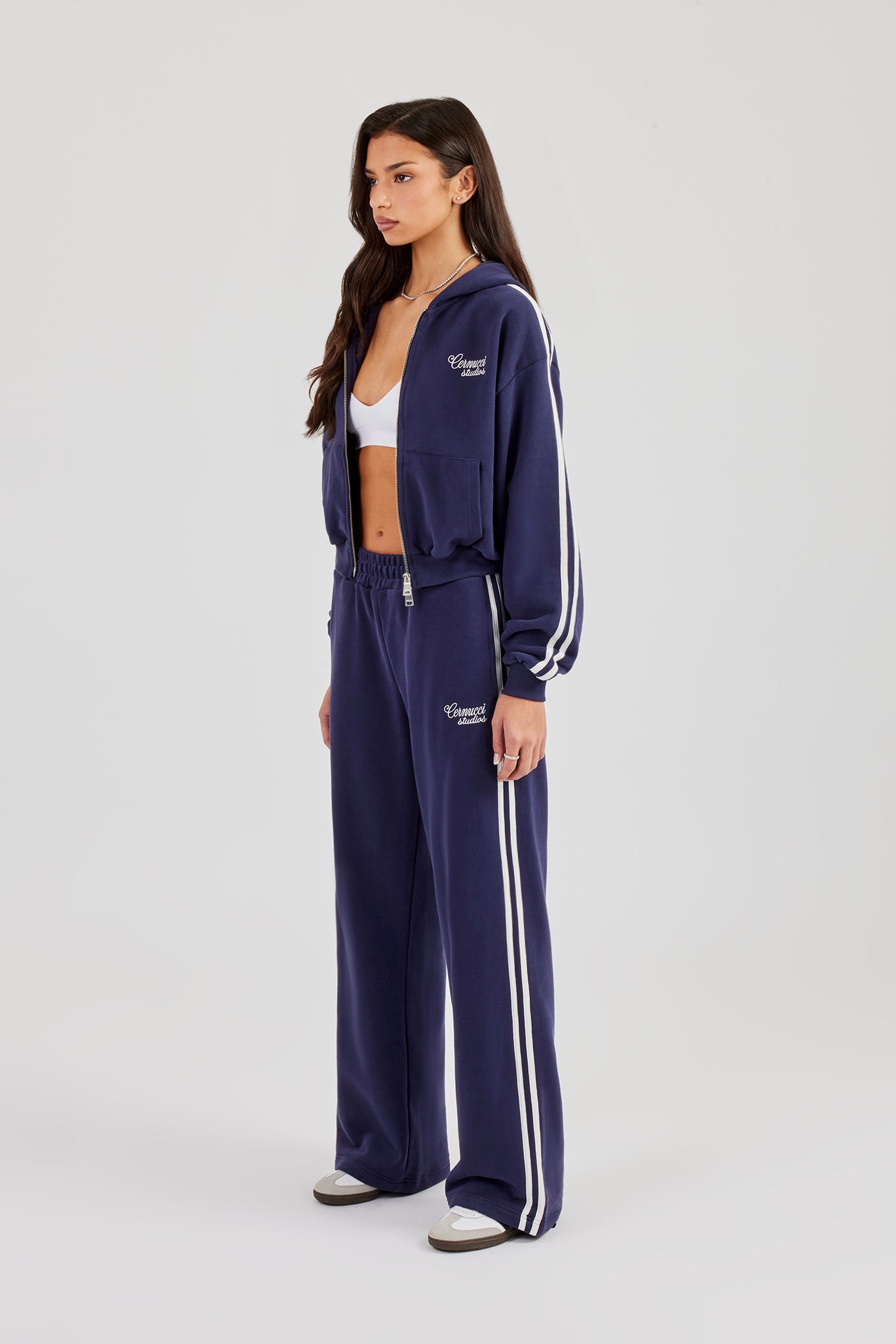 Studios Taping Kastenförmiger Hoodie mit weitem Bein Jogginghose – Marineblau