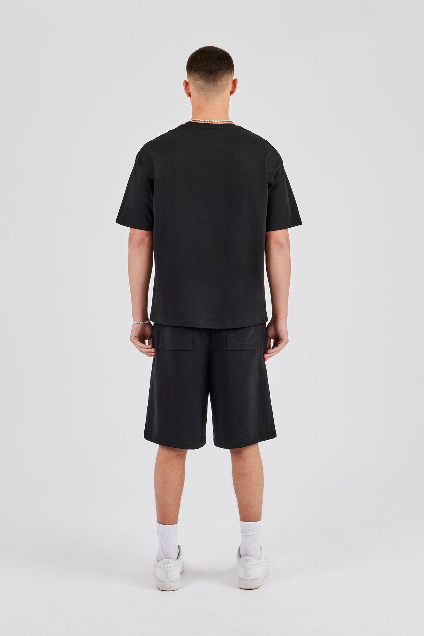 Washed Cernucci Print T-Shirt & Jersey Jort - Black