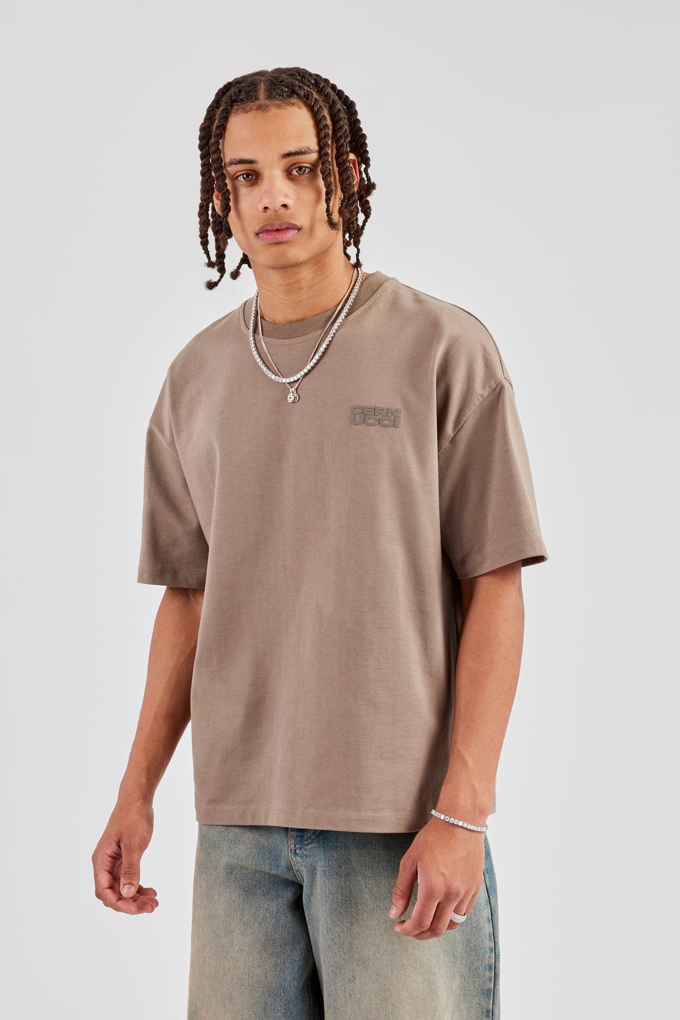 Washed Cernucci Print T-Shirt - Taupe