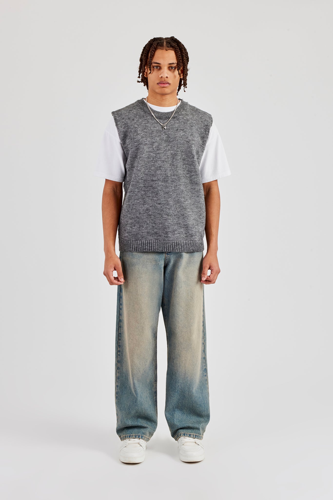 Ärmellose Weste aus gebürstetem Strick - Anthrazit