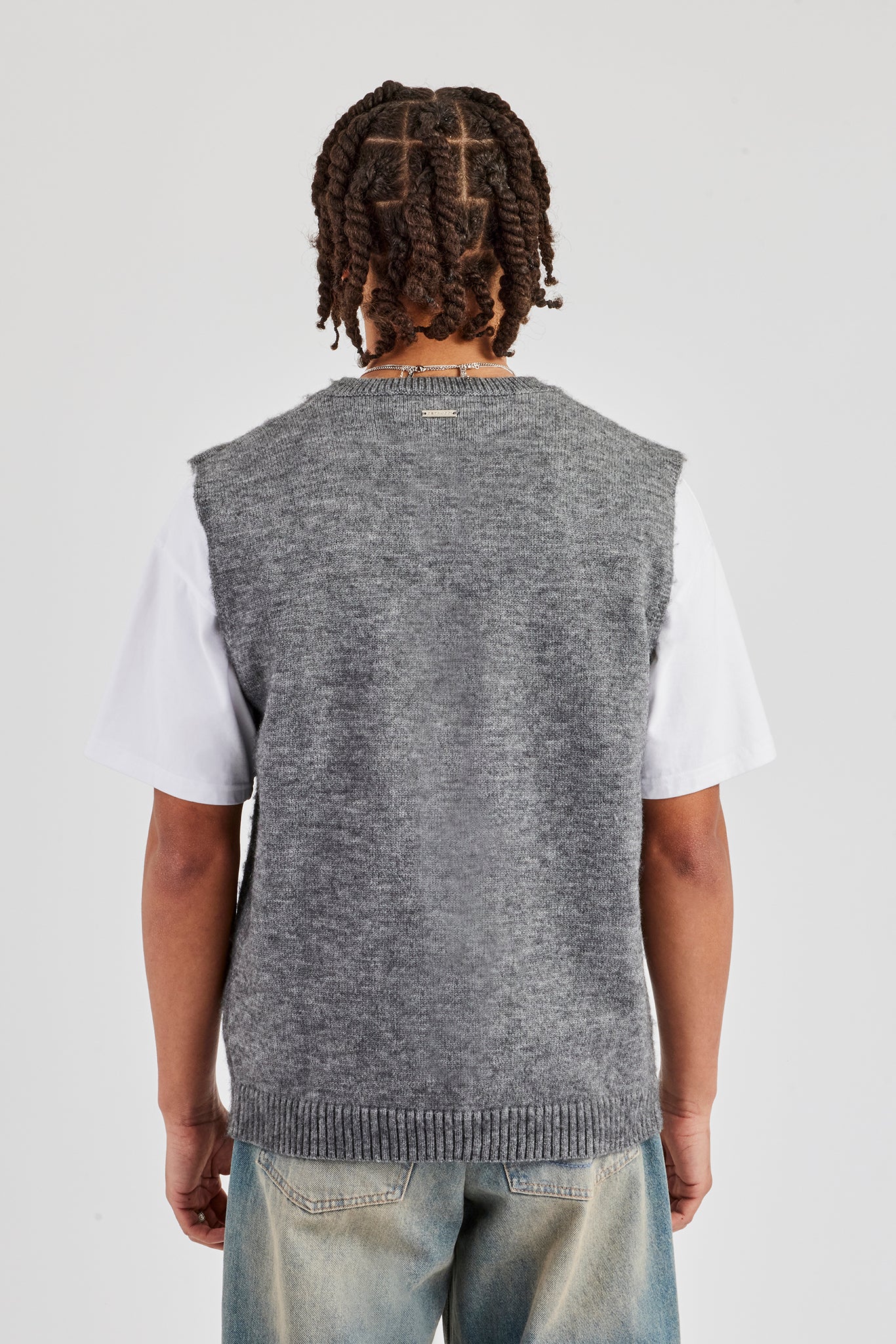 Brushed Knit Sleeveless Vest - Charcoal | Mens Knitwear | Shop