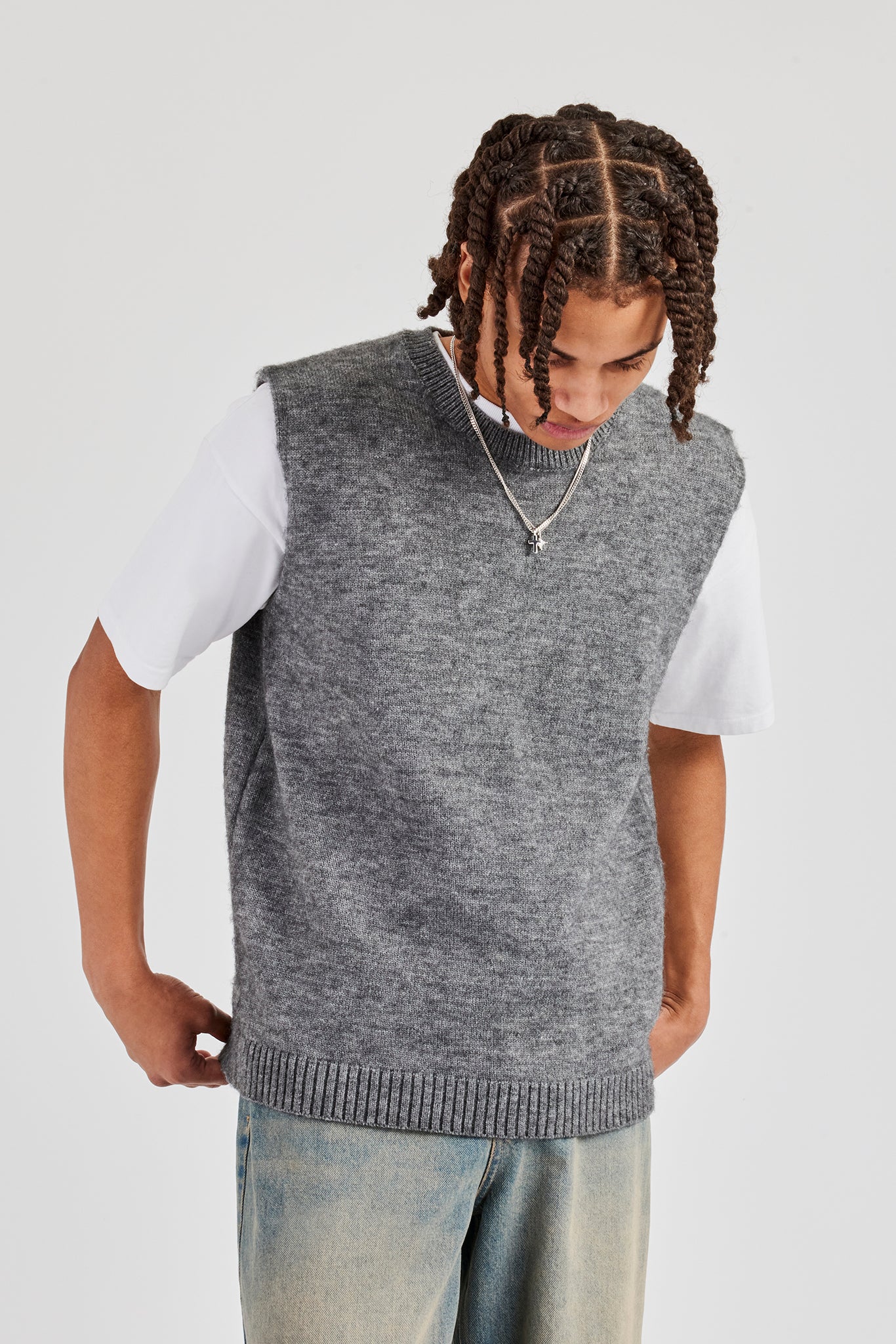 Ärmellose Weste aus gebürstetem Strick - Anthrazit