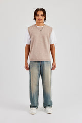 Ärmellose Weste aus gebürstetem Strick - Stein