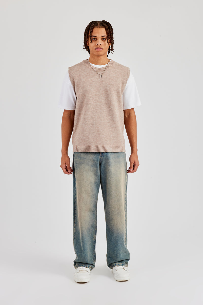 Ärmellose Weste aus gebürstetem Strick - Stein