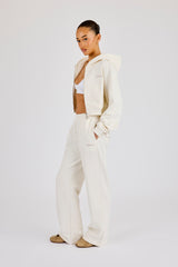 Cropped Embroidered Logo Zip Through Hoodie & Wide Leg Jogger - Off White