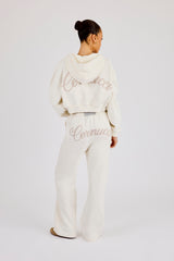Cropped Embroidered Logo Zip Through Hoodie & Wide Leg Jogger - Off White