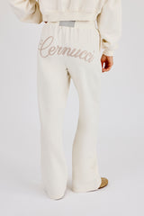 Embroidered Logo Wide Leg Jogger - Off White
