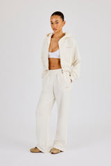 Cropped Embroidered Logo Zip Through Hoodie & Wide Leg Jogger - Off White