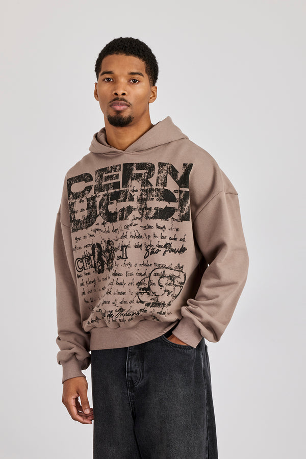 Cernucci Boxy Hoodie mit Stufenschnitt – Taupe