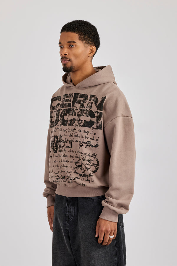 Cernucci Boxy Hoodie mit Stufenschnitt – Taupe