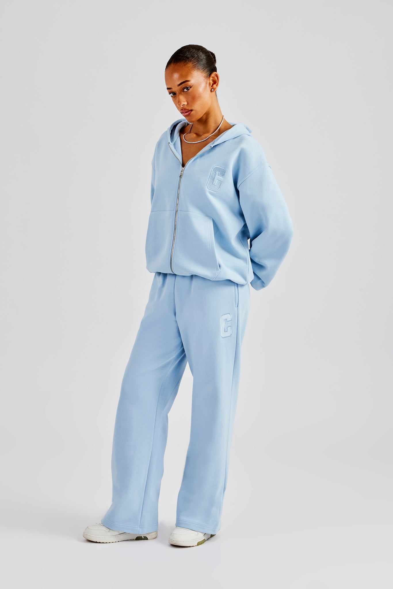 Embroidered C Zip Through Tracksuit - Baby Blue | Womens Sets