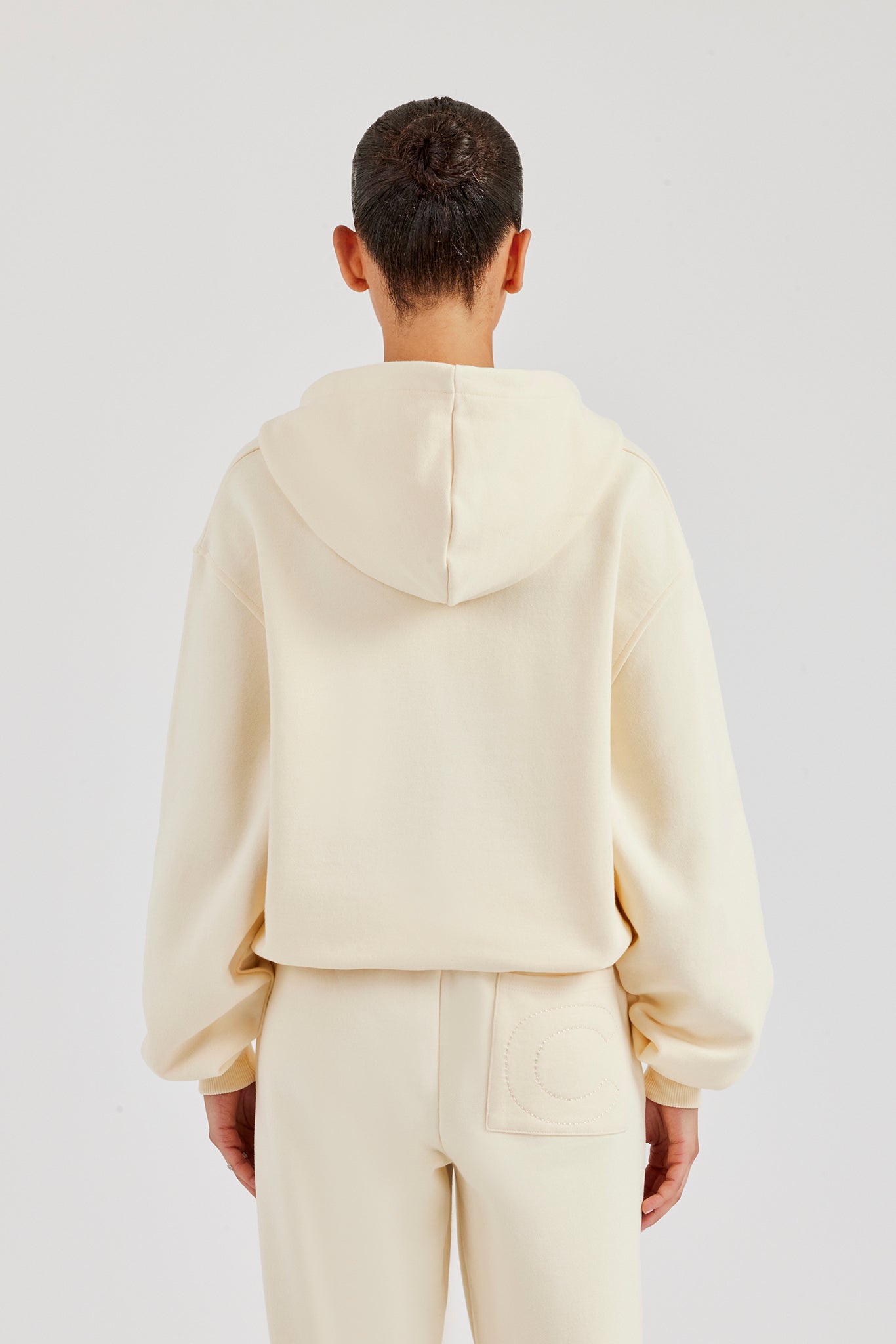 Embroidered C Zip Through Hoodie - Butter Yellow