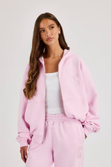 Kapuzenjacke mit durchgehendem Reißverschluss und C-Stickerei - Rosa