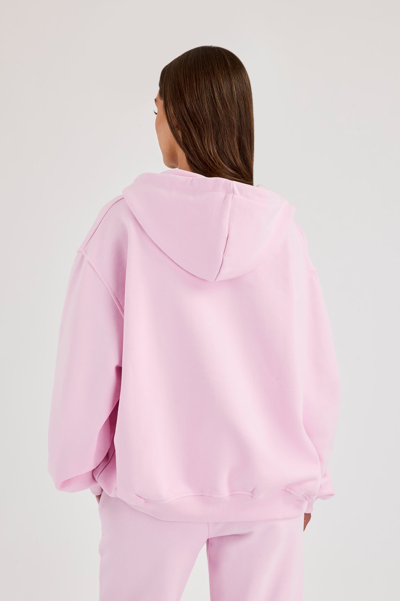 Kapuzenjacke mit durchgehendem Reißverschluss und C-Stickerei - Rosa
