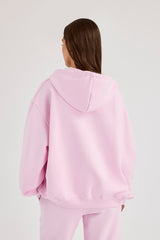 Kapuzenjacke mit durchgehendem Reißverschluss und C-Stickerei - Rosa