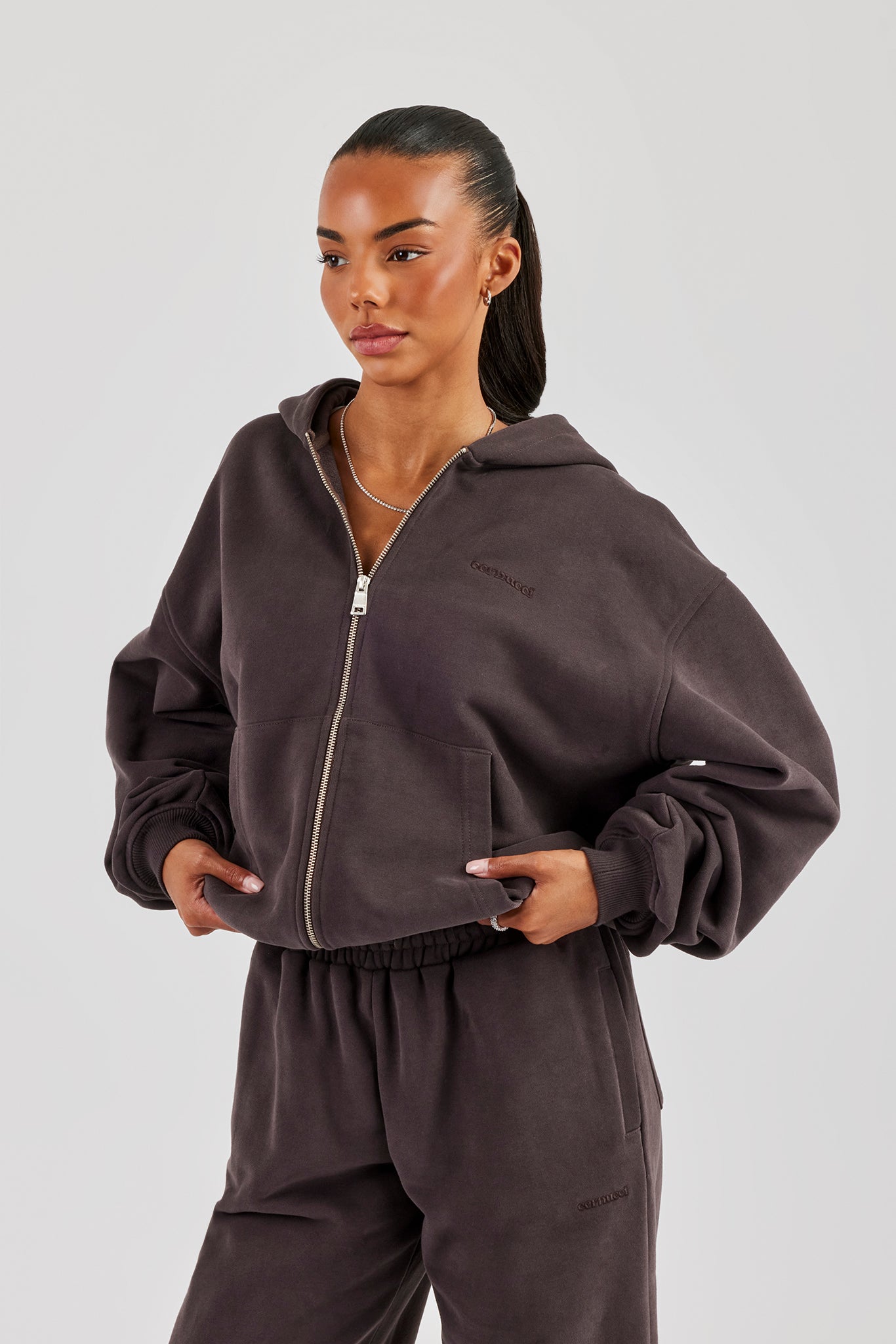 Oversize-Kapuzenpullover mit durchgehendem Reißverschluss – Kaffee