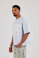 Brazillian Puff Print Boxy T-Shirt - Light Blue