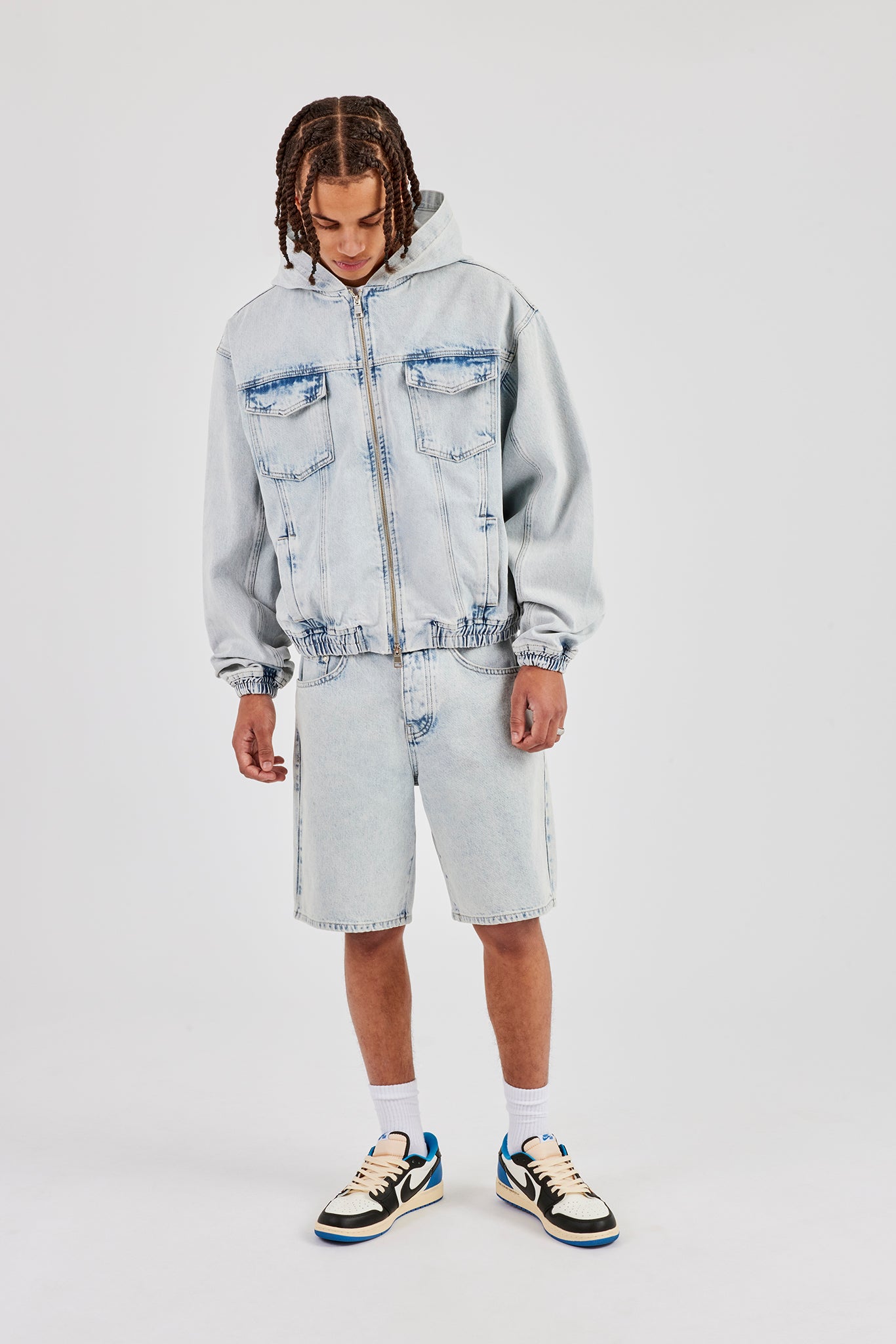 Relaxed Denim Jort - Eisblau