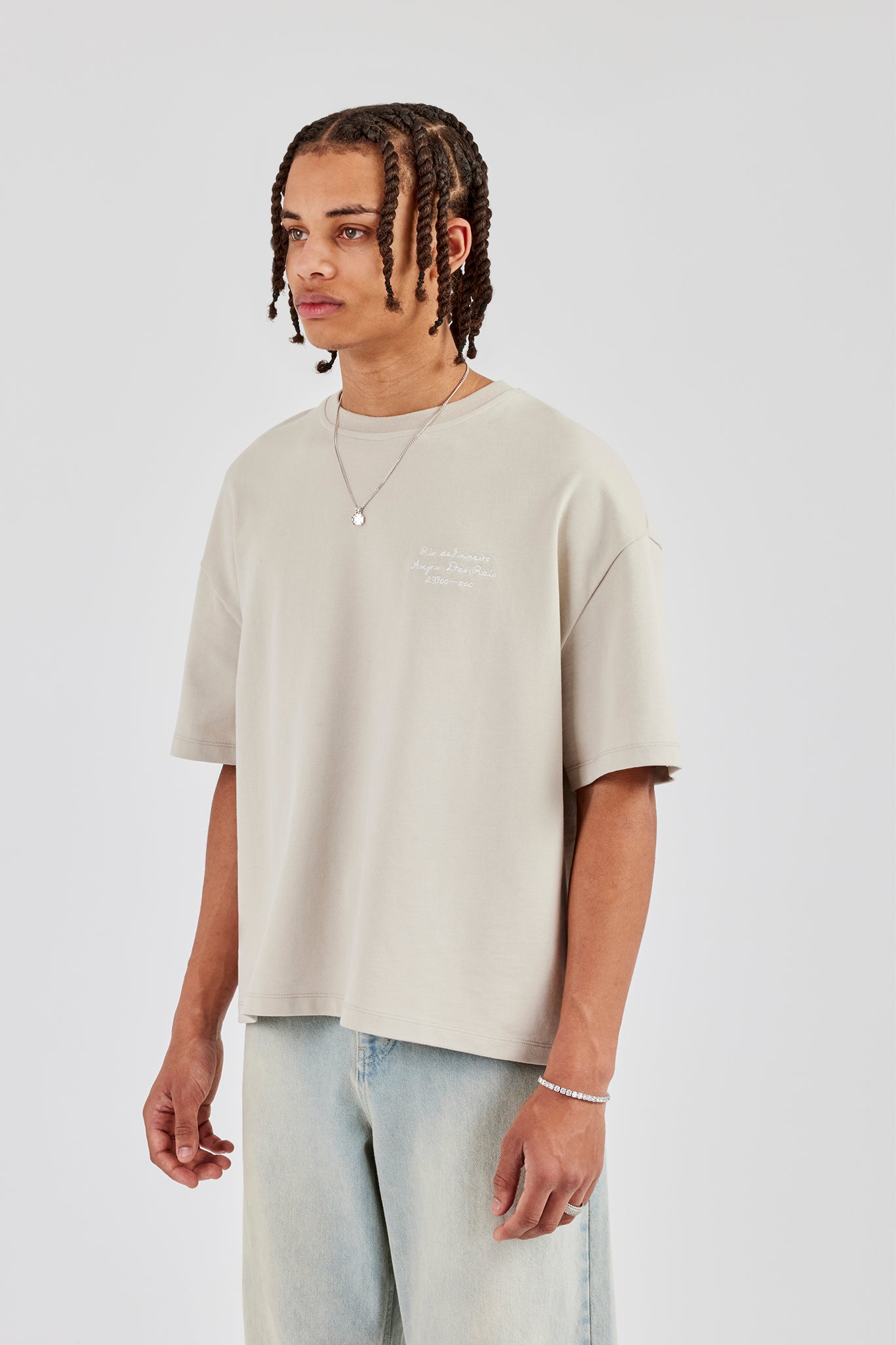 Oversized Washed Text T-Shirt - Washed Stone